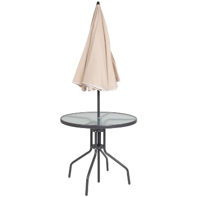 Nantucket Brown 6-Piece Patio Set with Glass Table and Umbrella