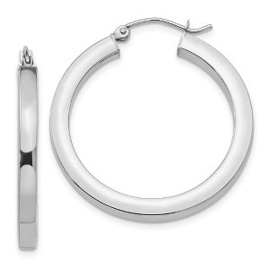 Black Bow Jewelry 3mm, 14k White Gold Square Tube Round Hoop Earrings, 30mm (1 1/8 Inch) - 1 of 4