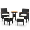 vidaXL 5 Piece Lounge Set - Black Poly Rattan - Outdoor Patio/Deck/Balcony Furniture - Acacia Wood Table - Padded Seats/Cushions - 3 of 4
