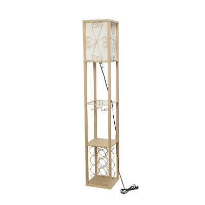 Chic White 12" Multi-Functional Wine Rack Shelf Lamp with Linen Shade