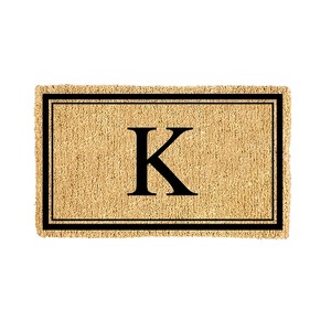 Evergreen Monogram Indoor Outdoor 100% Natural Coir Doormat 28" x 16" |  Letter  "K" - 1 of 4