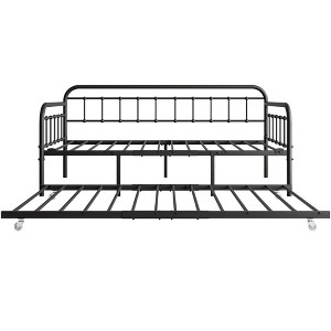 Gulches Twin Size Metal Daybed Frame with Trundle Heavy Duty Steel Slat Support Headboard No Box Spring Needed Black for Guest Room Kids Room - 1 of 4