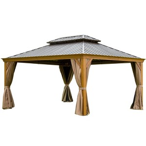 PAGED 10'X12' Hardtop Outdoor Canopies and Gazebos with Galvanized Steel Double Canopy for Patios Deck Backyard, Curtains and Netting, Brown - 1 of 4