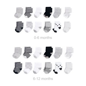 Hudson Baby Grow with Me Cotton Terry Socks, Gray Black Stars, 0-6 and 6-12 Months - 1 of 2