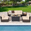 Tangkula 7PCS Patio Rattan Furniture Set Fire Pit Table Cover Cushion Beige - 2 of 4