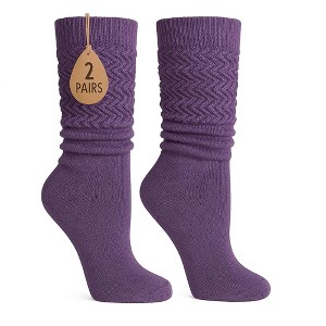 2 Pairs Women's Slouchy Scrunch Knee-High Boot Socks for Casual Wear and Comfort - 1 of 4