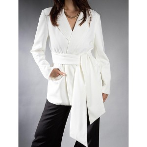 Jess by Meiko Women's Faux Suede Notched Lapel Wrap Belt Blazer - 1 of 4