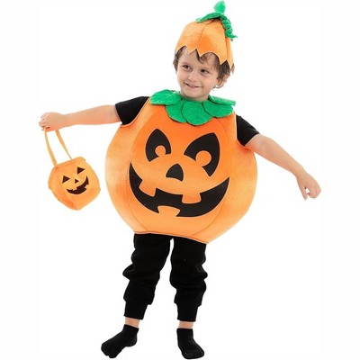 Joyfy Kids Boys Girls Halloween Pumpkin Costume with Basket, Halloween Dress Up Pumpkin Party Hood Outfit for Children