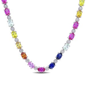 EVERLY JEWELRY | Sterling Silver 24 1/2 CT TGW Multi-Color Created Sapphire Tennis Necklace - 16 inch - 1 of 4