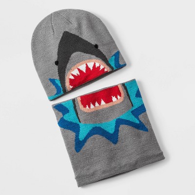 Boys' Shark Hat and Neckwarmer Set - Cat & Jack™ Gray