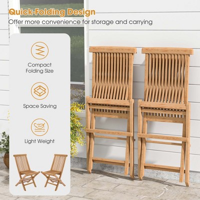Natural Teak Wood Outdoor Folding Chair with Slatted Seat