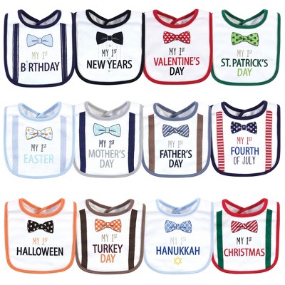 Little Treasure Baby Boy Cotton Bibs 12pk, Holiday Bow Ties, One Size