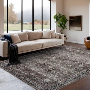 GustoWave Various sizes Vintage Brown Floral Washable Area Rugs for Bedroom, Living Room, Soft Low Pile - 1 of 4
