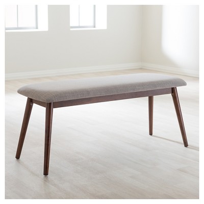 Flora Mid-Century Light Gray Upholstered Oak Dining Bench