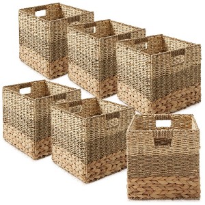 Casafield Mixed Weave Storage Baskets, Natural - Set of 2 Collapsible Cubes, Woven Bin Organizers for Bathroom, Bedroom, Laundry - 1 of 4