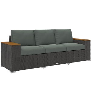 Outsunny Thick Cushioned 3-Seater Outdoor Sofa, Wood Grain Wide Armrests, Patio Couch - 1 of 4