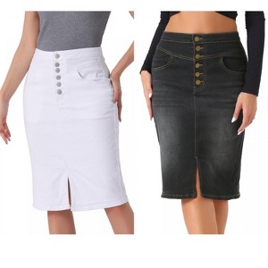 INSPIRE CHIC Women's High Waist Split Hem Casual Denim Pencil Skirt 2 Packs - 1 of 4
