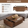ModernLuxe Square Coffee Table with 4 Drawers, Modern Cocktail Table Sofa Side Table Accent Table Center Table, Walnut/Black - 4 of 4
