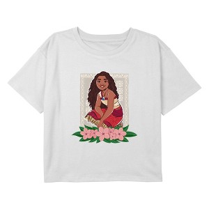 Girl's Moana 2 Pink Floral Portrait Moana Crop Top T-Shirt - 1 of 3