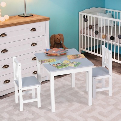 Lirago 3 Piece Kids Wood Table and 2Chairs Set Children Activity Table Toddler Furniture Set Gray