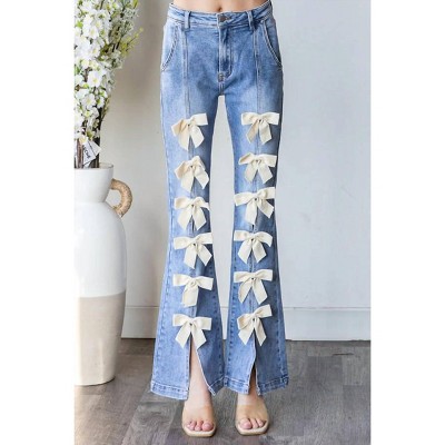 Women's Tied And True Ribbon High Waist Flare Jeans - Oli & Hali
