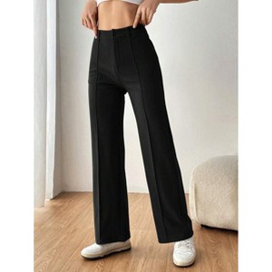 Women Elastic Straight Leg Long Pants High Waisted Summer Fall Casual Work Sweatpants Trousers with Pockets - 1 of 4