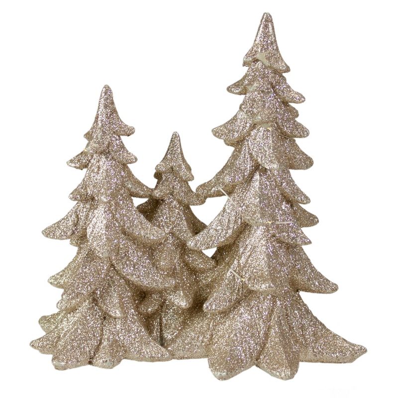 Northlight 7.5" LED Lighted Champagne Gold Glittered Christmas Trees Decoration, Warm White Lights, 1 of 4