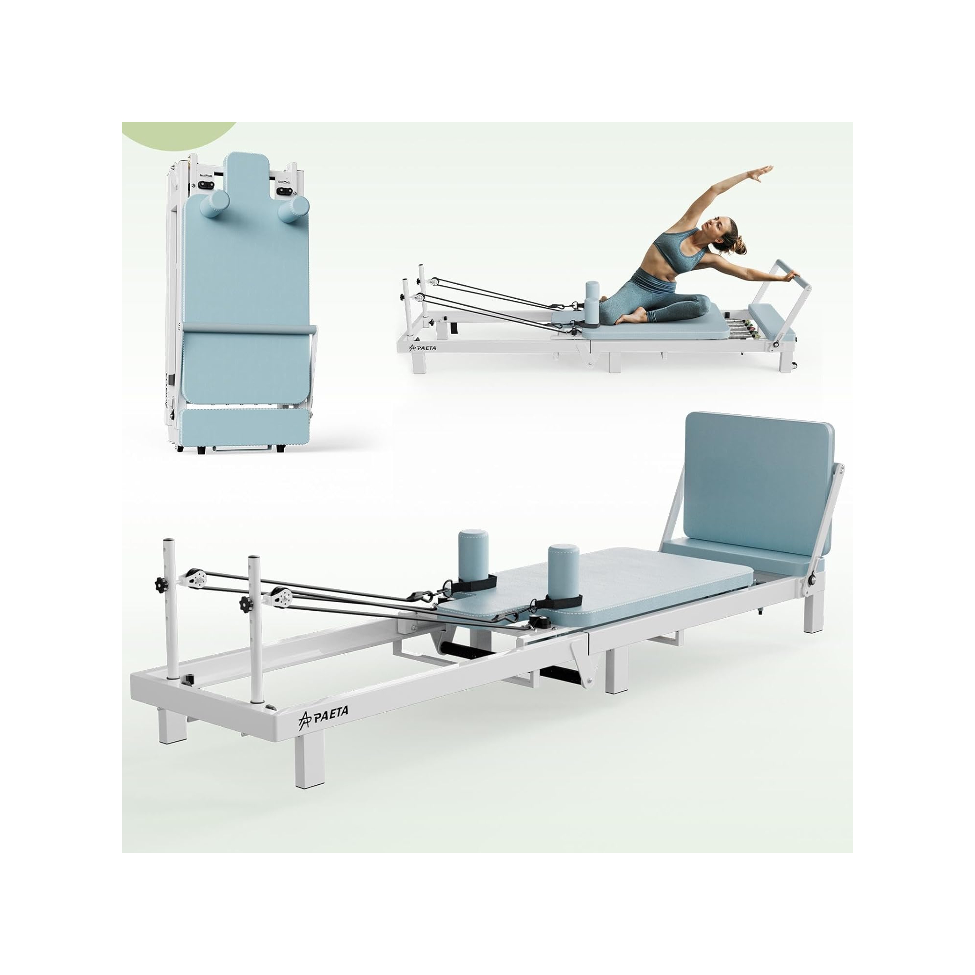 PAETA Pilates Reformer, Foldable Reformer Pilates Machine with Music Wire Springs, Pilates Equipment for Home Workouts with Jump Board