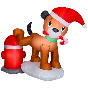 Gemmy Christmas Inflatable Tinkle Tidings with Puppy and Fire Hydrant, 3 ft Tall, Multi - 1 of 4