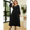 Women Plus Size V Neck Wrap Maxi Dress High Waist Ruffle Summer Casual Dress with Belt Long Sleeve,navy blue yellow flower - 3 of 4