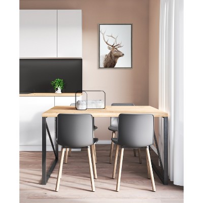 Sylvie Stag Profile Framed Canvas in Gray and White