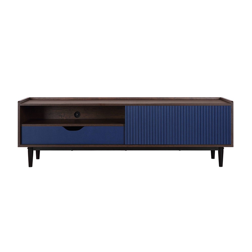 Photos - Mount/Stand Duane Modern Ribbed TV Stand for TVs up to 55" Dark Brown/Navy Blue - Manh