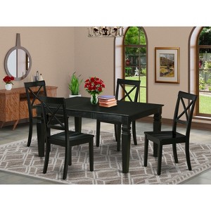HomeStock 5Pc Rectangle 42/60 Inch Table With 18 In Self Storing Butterfly Leaf And Four Wood Seat Dining Chairs, Black - 1 of 3