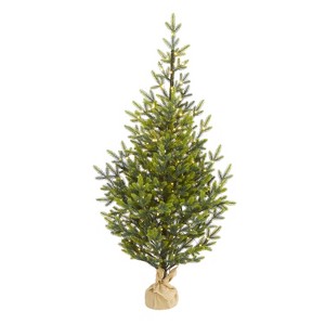 5ft. Fir Look Artificial Christmas Tree with 200 Clear LED Lights, Burlap Base & 853 Branches – Rustic Holiday X-Mas Tree - 1 of 4