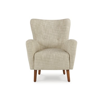 Beige Tufted Wingback Accent Chair with Brown Legs