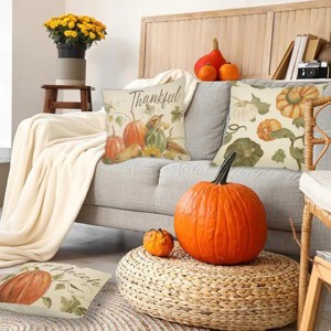 4Pcs Thanksgiving Fall Throw Pillows Cushion Case, 18x18in Set of 4 Pumpkin Watercolor Farmhouse Pillowcase for Thanksgiving Day Harvest Party - 1 of 3