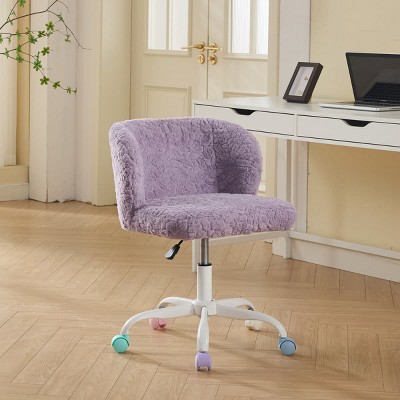 Faux Fur Swivel Office Chair with Colorful Wheels, Adjustable Height Desk Chair for Bedroom, Child’s Room or Study Area-Tanpinhause