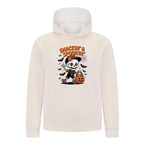 Everyday Kids “Snackin’ & Spookin’” Pullover Halloween Hoodie – Skeleton Trick-or-Treater with Candy Bag – Cozy Fall Sweatshirt for Boys, Off-White - 1 of 3