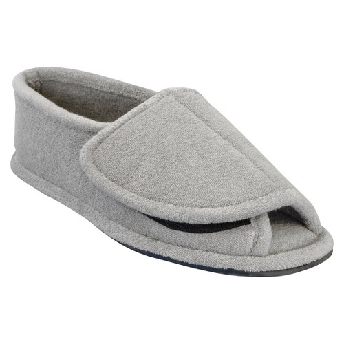 Men's MUK LUKS Adjustable Open Toe Slipper - Pearl Gray M(9.5-11), Size: Medium (9.5-11), White Gray