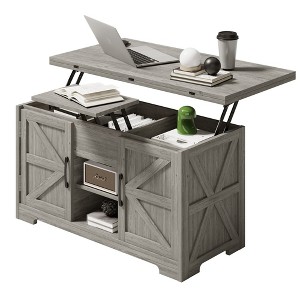 Vividwood 4-in-1 Lift Top Coffee Table – Farmhouse Convertible Center Table with Hidden Storage - 1 of 4