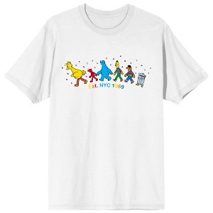 Sesame Street Characters Walking EST NYC 1969 Adult White Crew Neck Short Sleeve T-shirt - 1 of 4