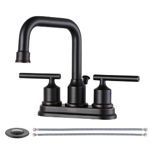WOWOW 4 in. Centerset Double Handle Bathroom Faucet with Drain Kit Included in Brushed Nickel - 1 of 4