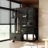 FUFU&GAGA Black Multifunctional Cat Cabinet with Cat Climbing Shelf, Tempered Glass Door Design, Creating a Comfortable Space and Tidy Home for Cats - 2 of 4