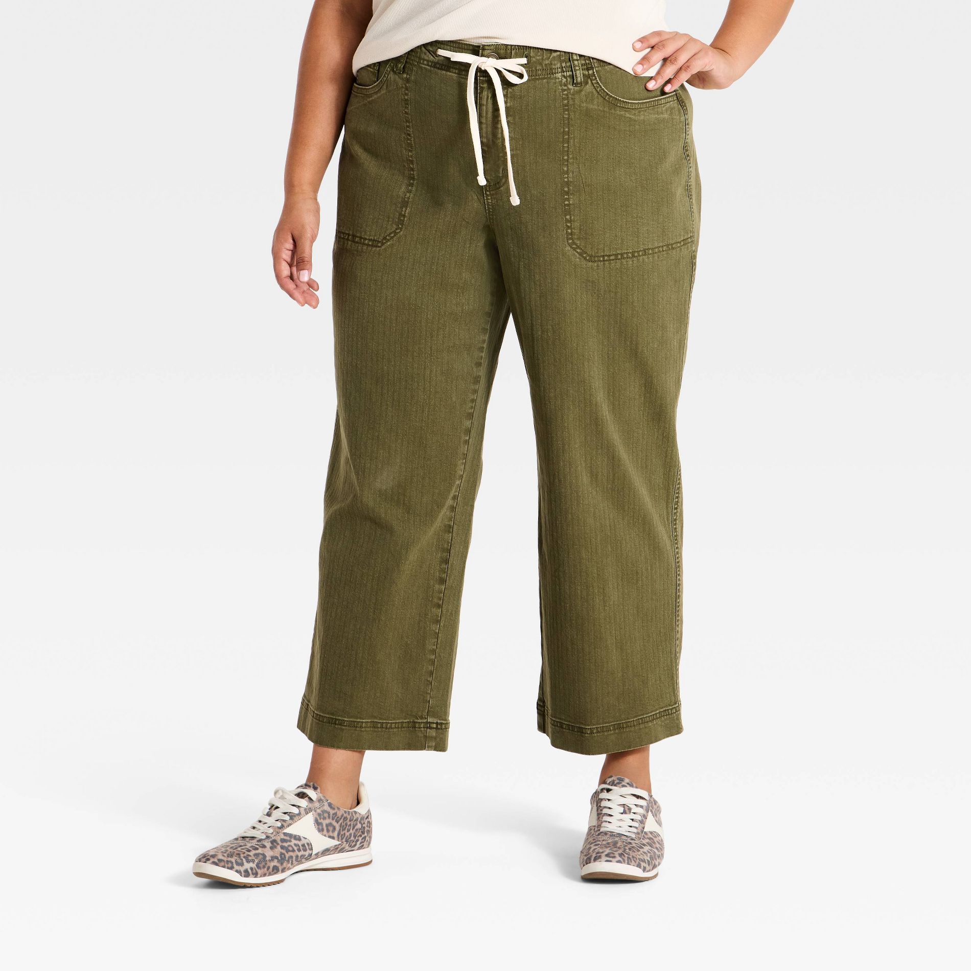 Women's High Rise Cropped Straight Leg Tie Front Pants - Ava & Viv™