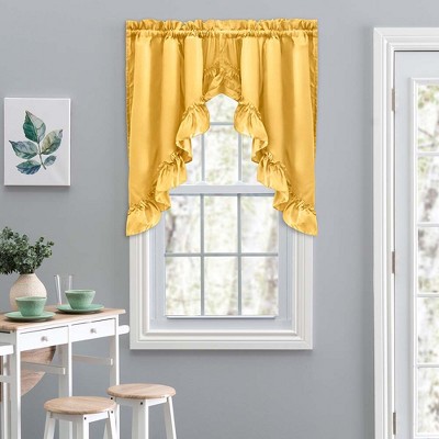 Stacey Yellow Ruffled Rod Pocket Window Swag Pair