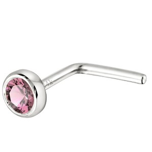Jewelry Avalanche 22G 14K Gold Bezel-set Pink Tourmaline L-shape Nose Stud - 1 of 1