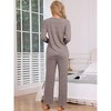 cheibear Women's Ribbed Knit Lounge Long Sleeve Sleepwear with Pants Pajama Set 2 Pcs - 3 of 4