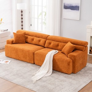 Mocamel 4-Seater WoodGrain Chenille Full Sponge Compression Sofa with 2 Pillows Living Home Furniture Apartment - 1 of 4