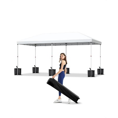 Portable Pop-Up Canopy Tent with 3 Adjustable Heights, Waterproof Outdoor Sun Shade with Wheeled Bag, Party Tents for Patio, Deck, Garden, Beach