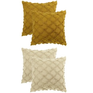 Unique Bargains Decorative Cozy Solid Color Cut Flower Checkered Throw Pillow Covers 4 Pcs - 1 of 4
